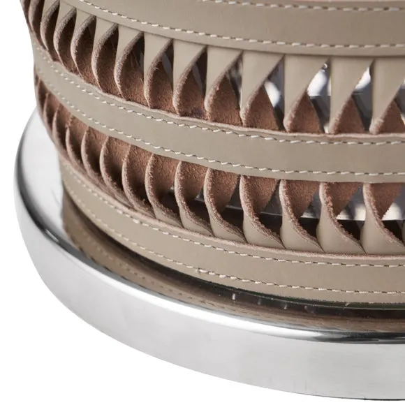 Silver & Grey Plaited Leather Hurricane Candle Holder 4