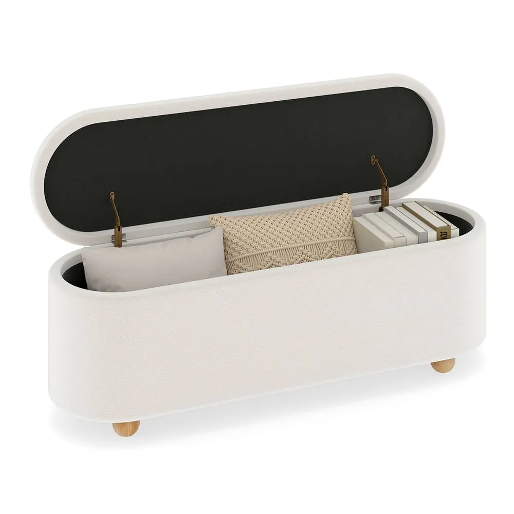 Costway Oval Storage Bench 139 CM Long Ottoman Bench with Flip Top in White 2