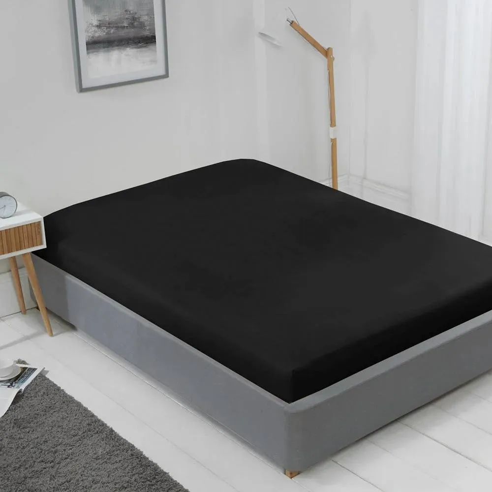 Voltico Black Double Fitted Bed Sheet Soft Touch Easy Care