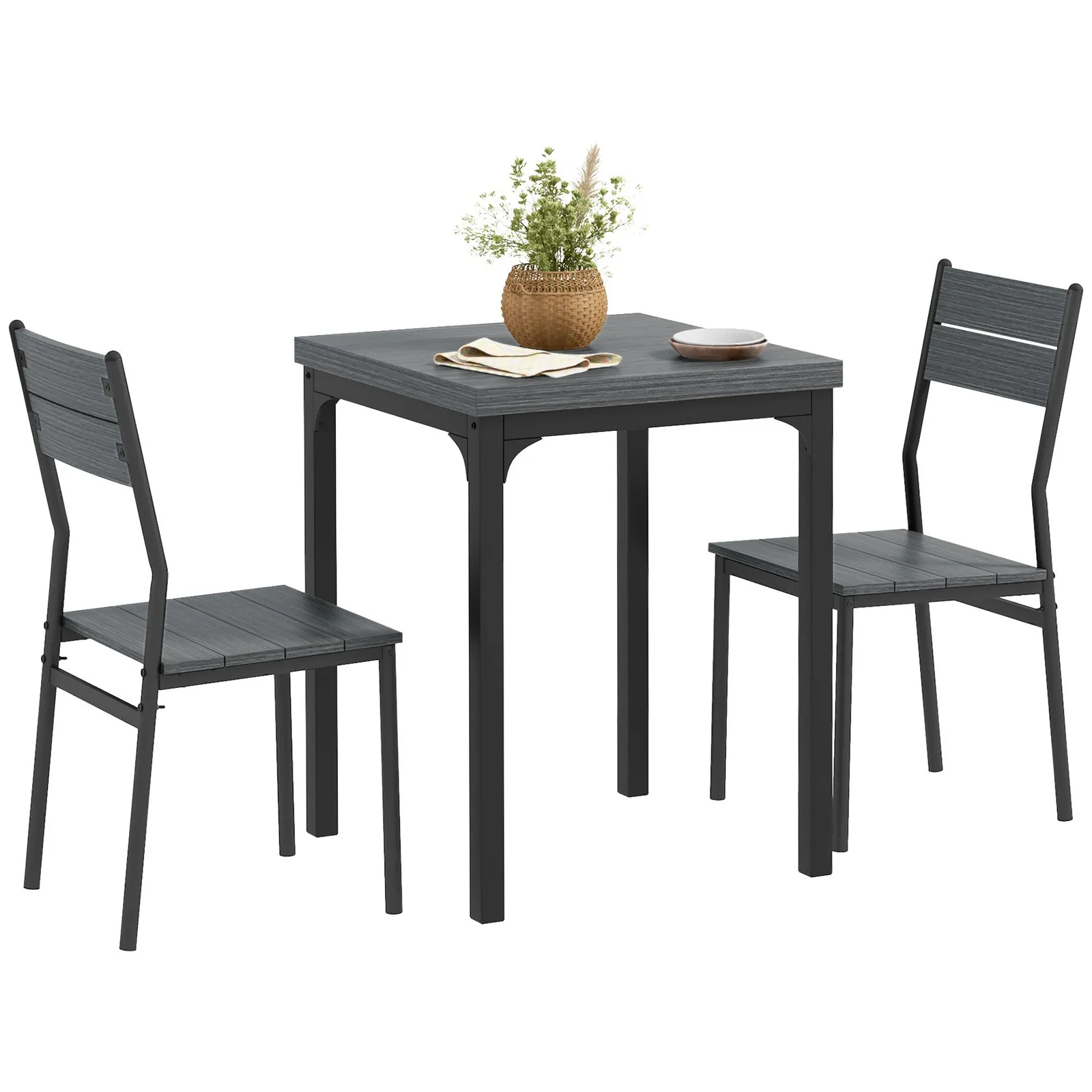 HOMCOM 3 Pcs Compact Dining Table 2 Chairs Set in Grey 2