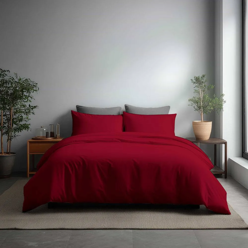 Snug City Microfibre Soft Touch Duvet Cover & Pillowcase/s Set Bed Linen in Red