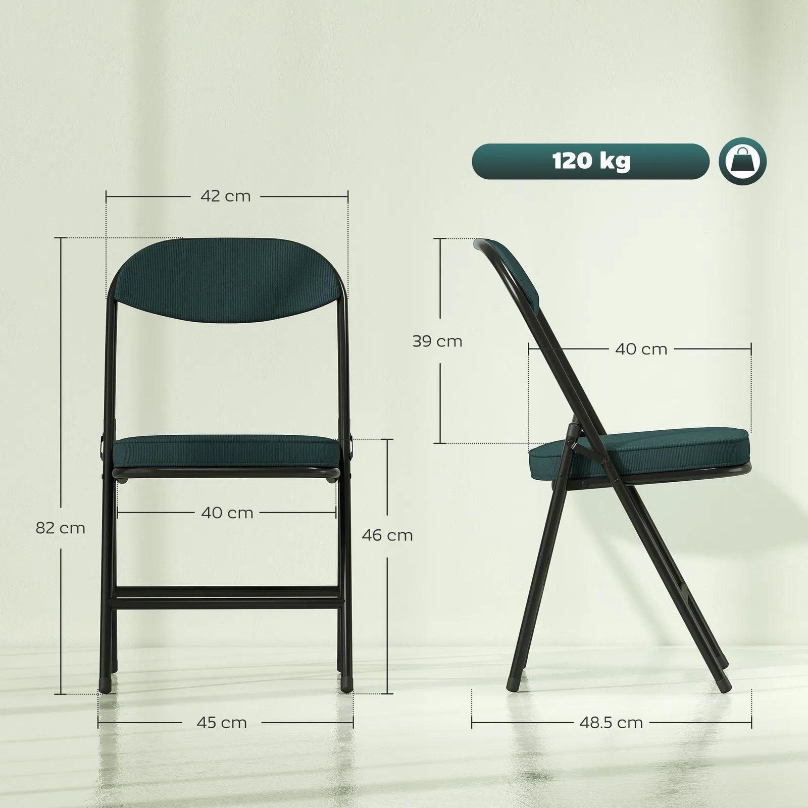 HOMCOM Folding Chairs Set of 4 with Cushioned Seat, Steel Frame in Teal 3