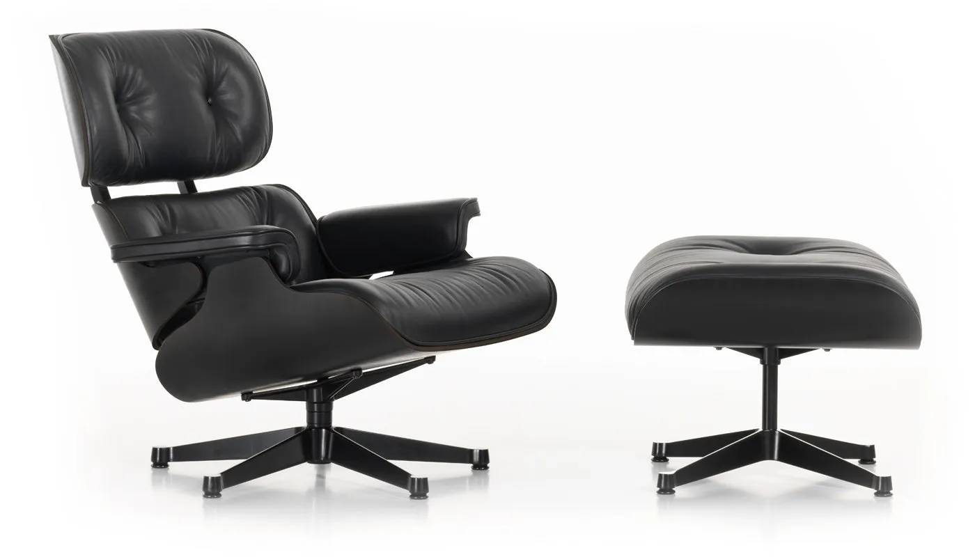 Vitra Tall Eames Lounge Chair & Ottoman in Black Ash & Black Leather