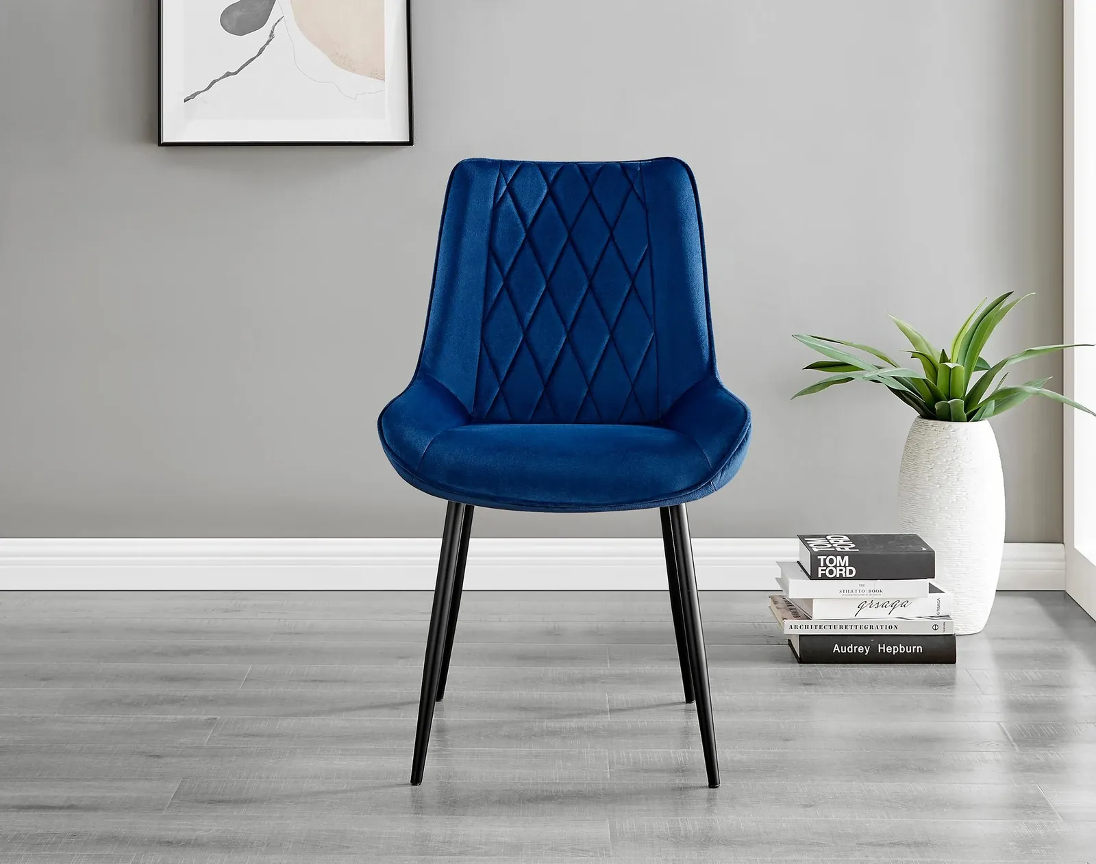 FurnitureboxUK Giovani 6-Seater Grey Glass Dining Table & 6 Pesaro Soft Velvet Dining Chairs in Navy 6