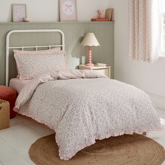 Ditsy Blooms Frill 100% Cotton Quilt Cover and Pillowcase Set
