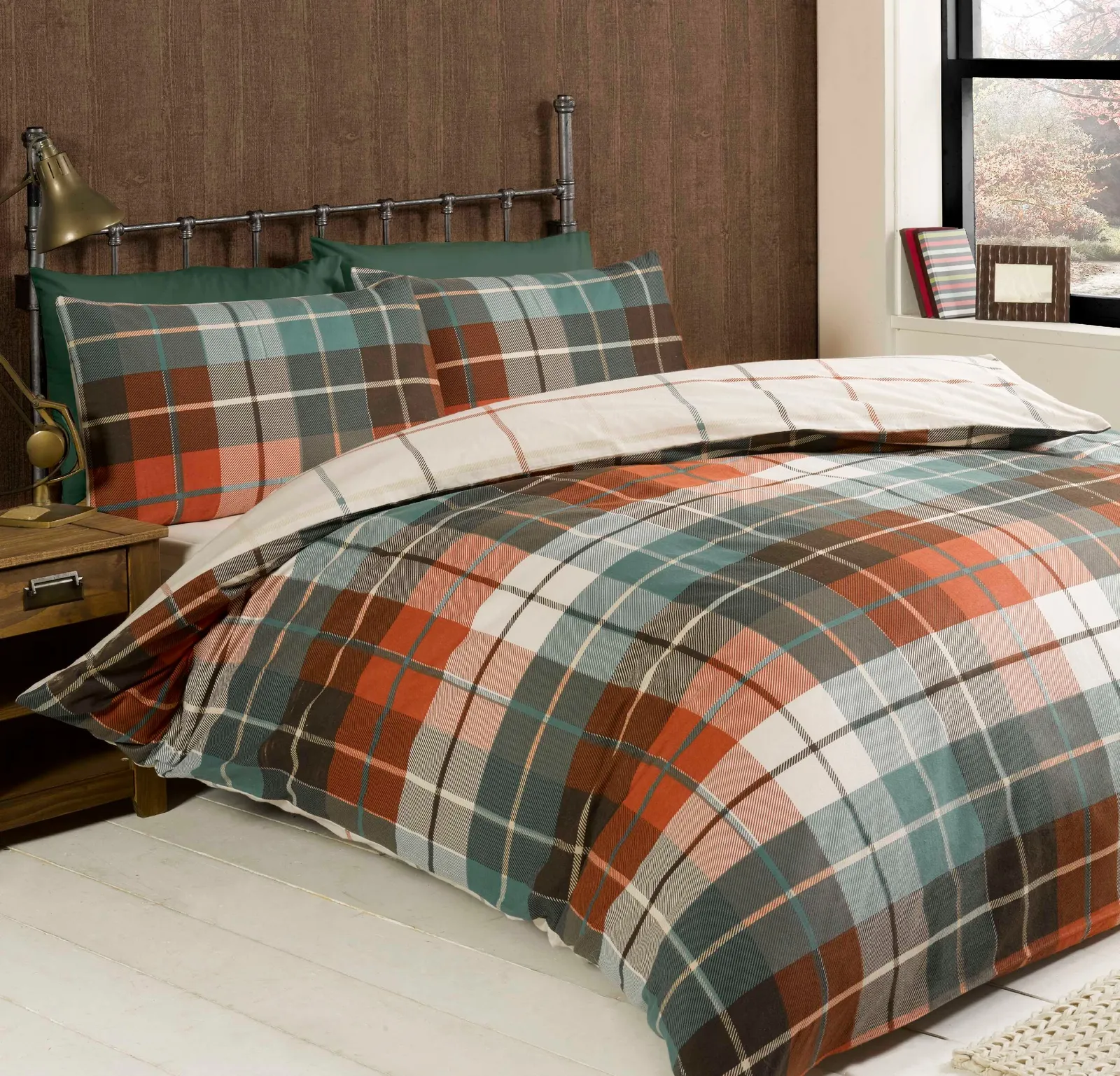 Rapport Home Lomond Check Flannellette Duvet Cover Set with Pillowcase in Terracotta 1