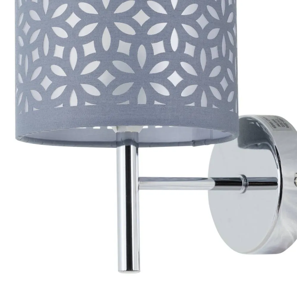 First Choice Lighting Set of 2 Brea - Chrome Wall Lights with Grey Cut Out Shade in Silver 3