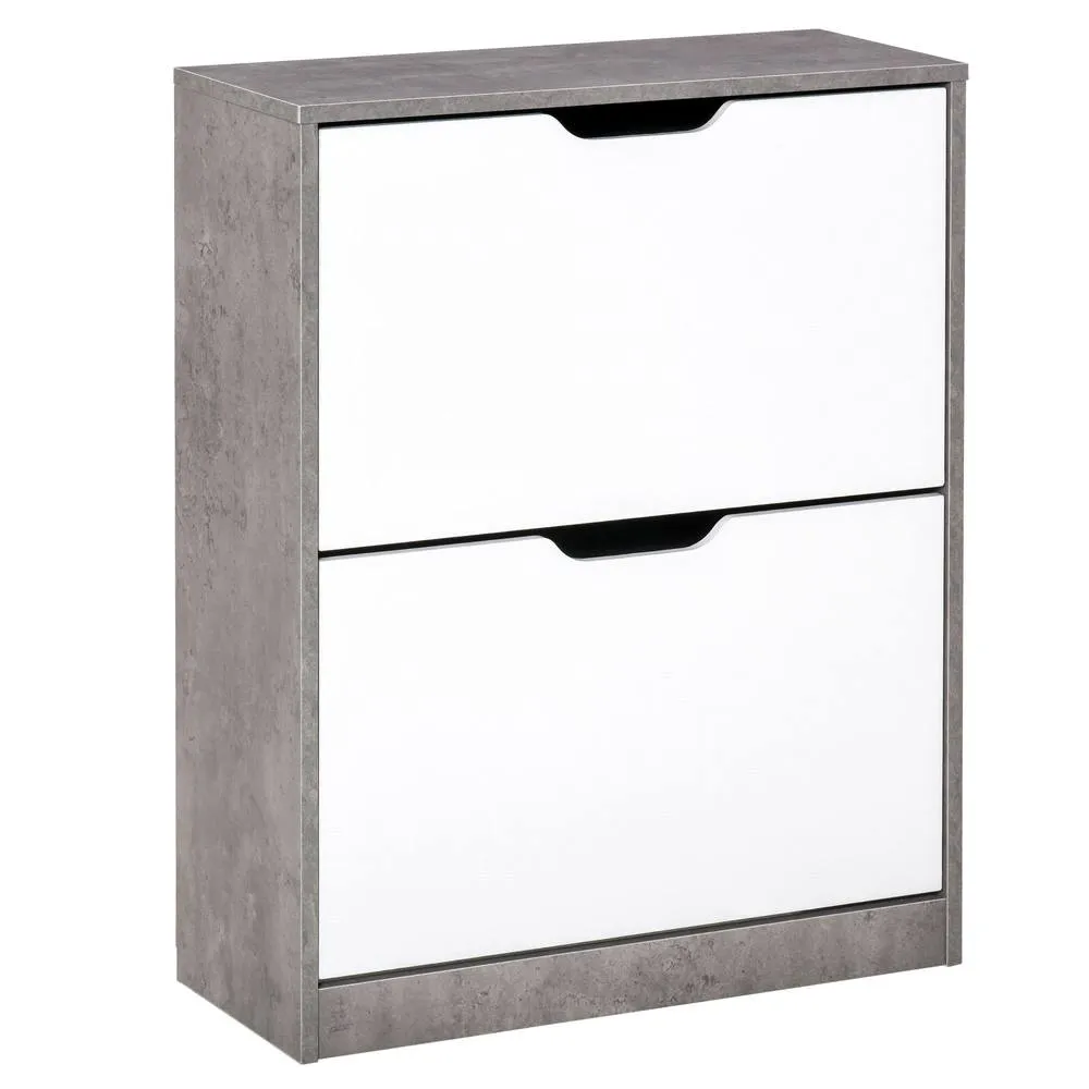 HOMCOM Two Drawer Shoe Cabinet Home Storage Organiser with Groove Handles in Grey 2