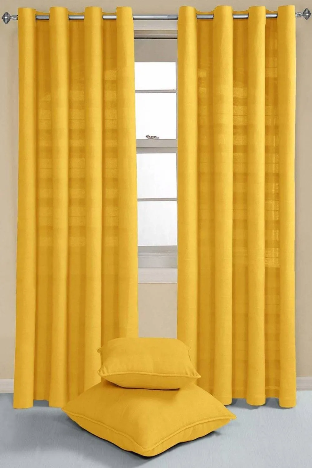 Homescapes Cotton Rajput Ribbed Curtain Pair in Yellow 2
