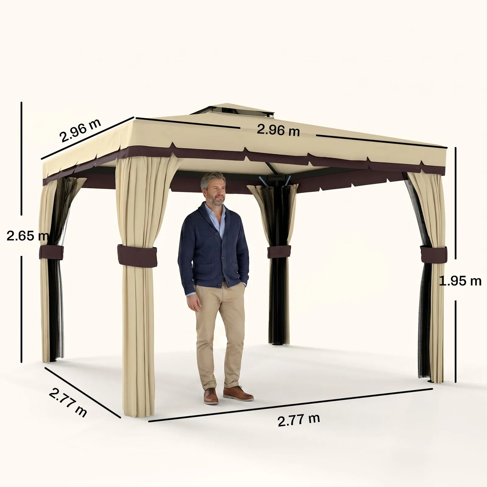 OUTSUNNY 3 x 3(m) Patio Gazebo Garden Shelter w/ Mosquito Netting in Beige 3
