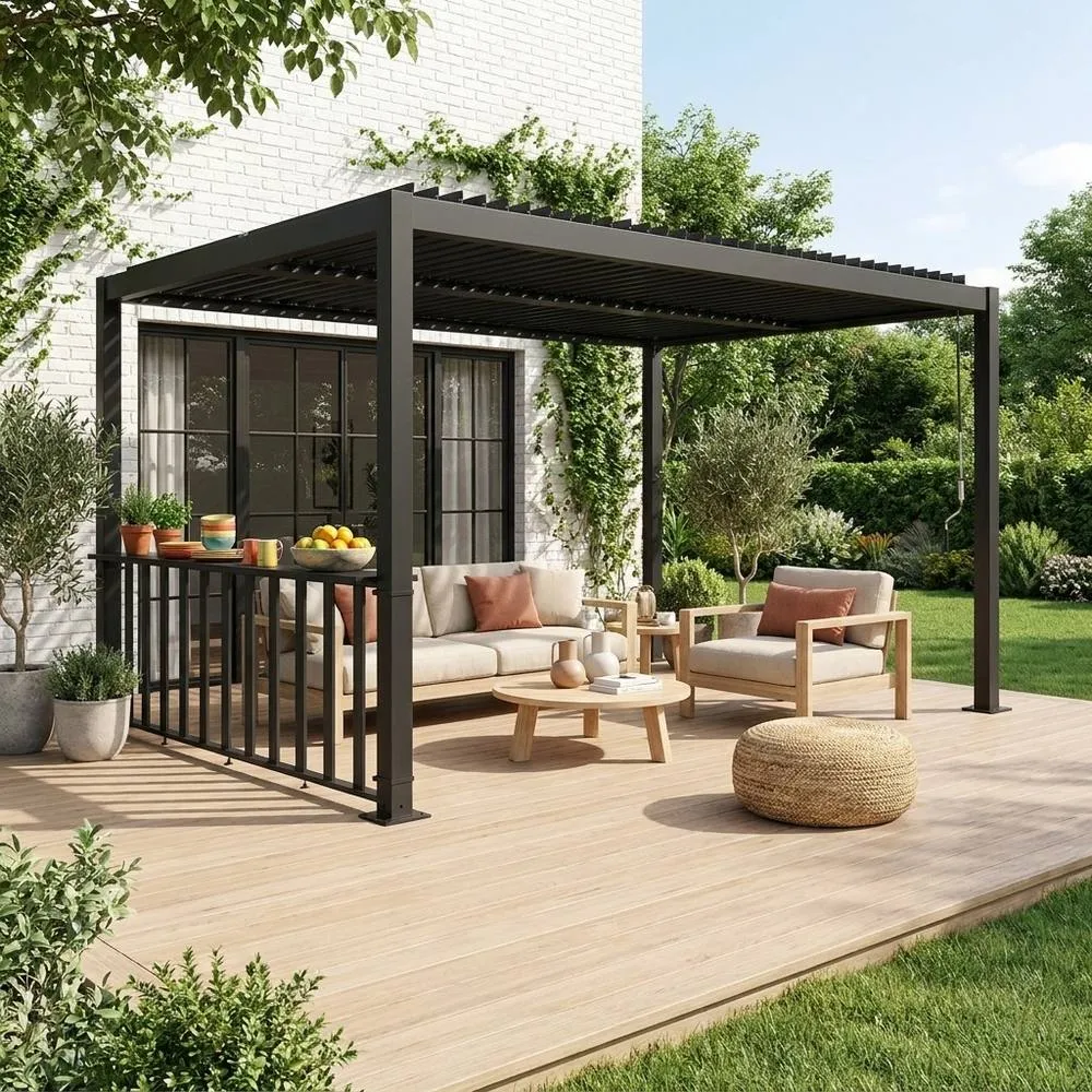 sweeek Louvered pergola 3x3m & 3m narrow counter in Dark Grey