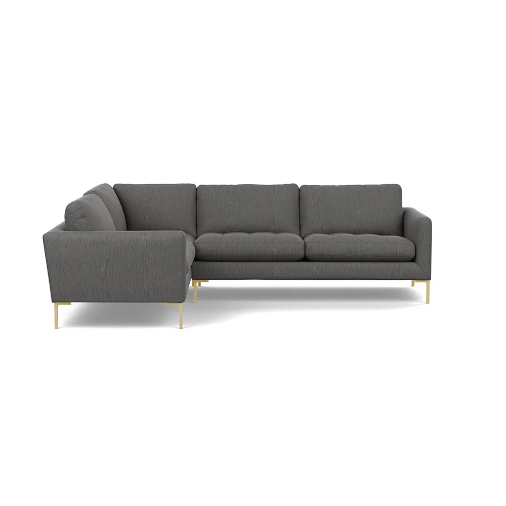 Heal's Eton Left Hand Facing Corner Sofa Smart Linen Mix Grey Brass Feet