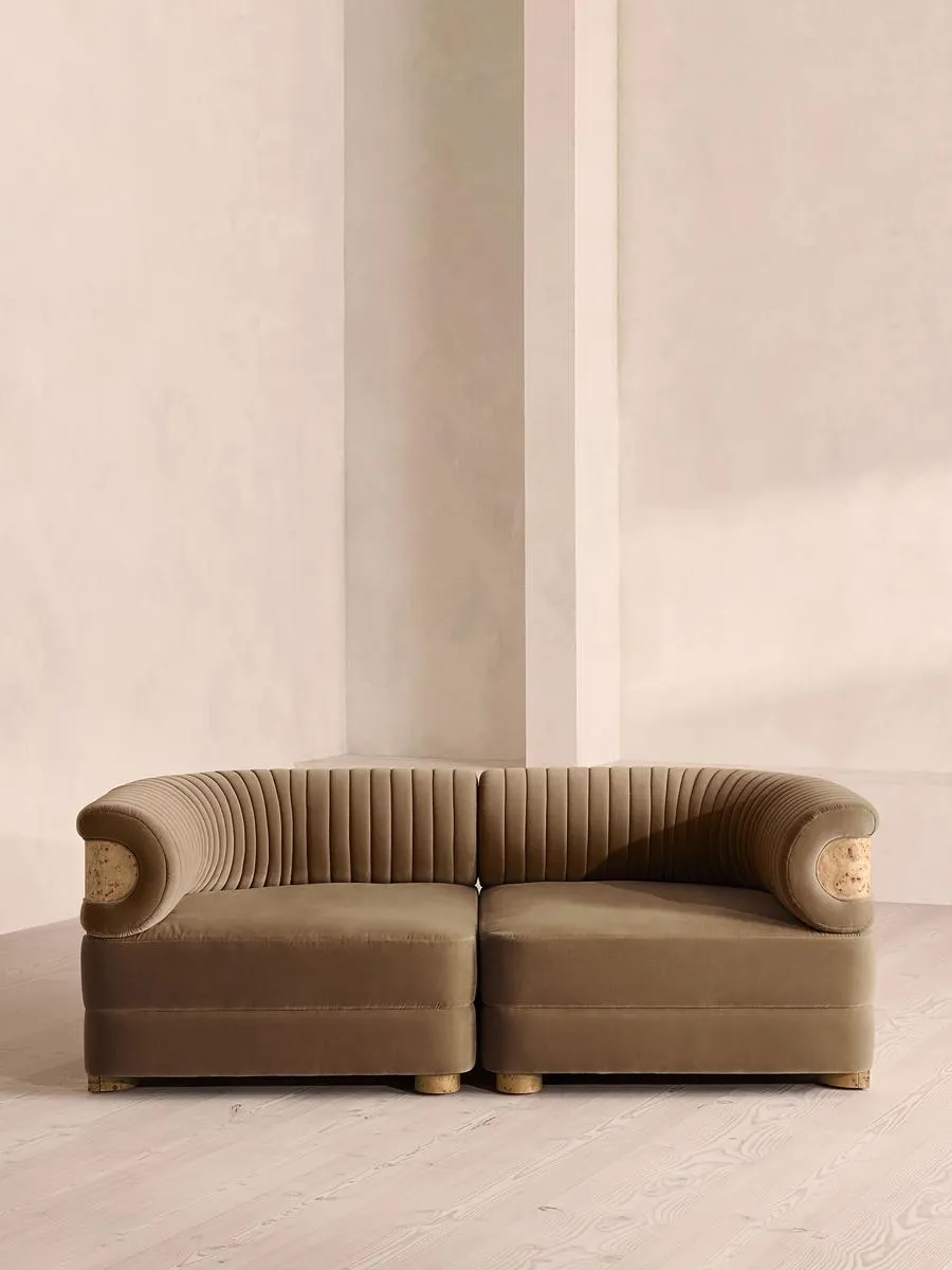 Caleb Modular Sofa, Three Seater, Velvet, Truffle, Blonde Burl