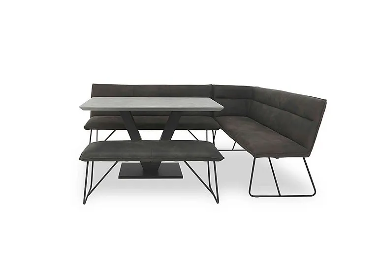 Ruben Dining Table with a Faux Suede Right Hand Facing Corner Bench and Standard Bench