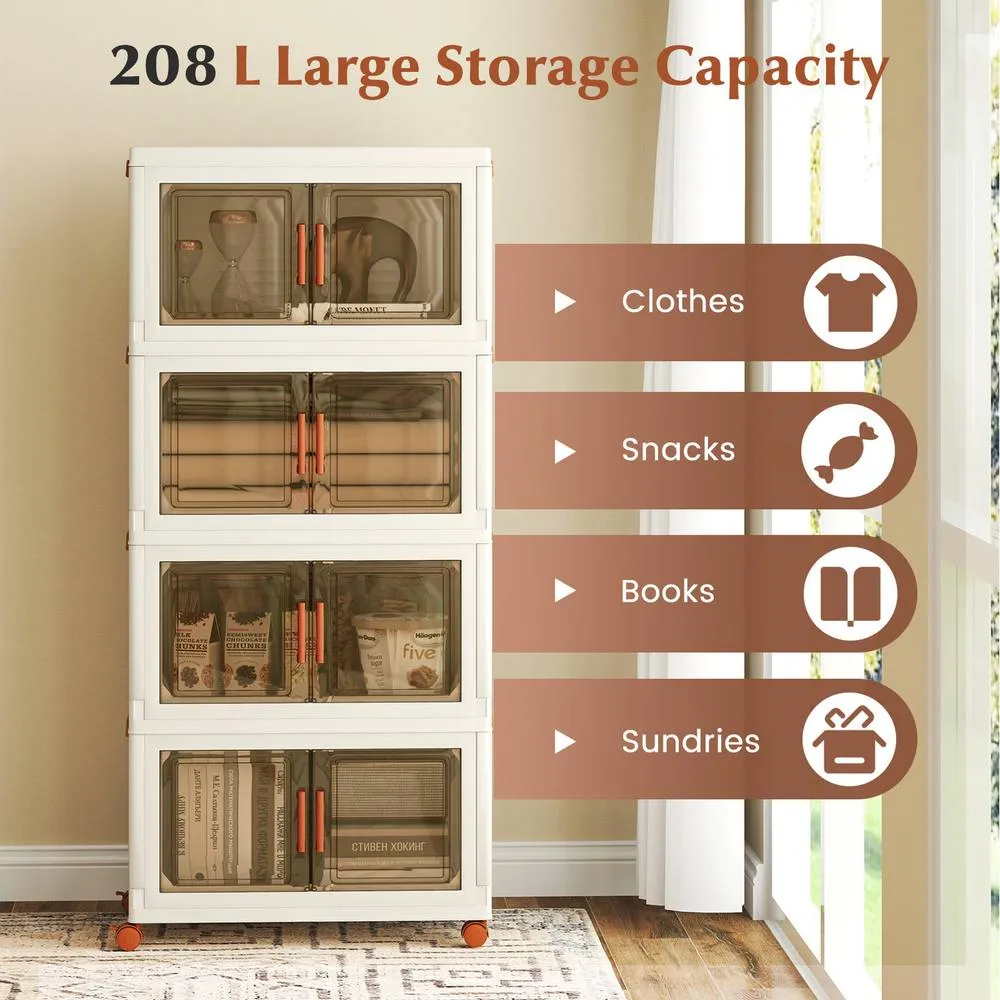 Costway 4-Pack Stackable Plastic Storage Boxes 208L Collapsible Storage Bins in White 2