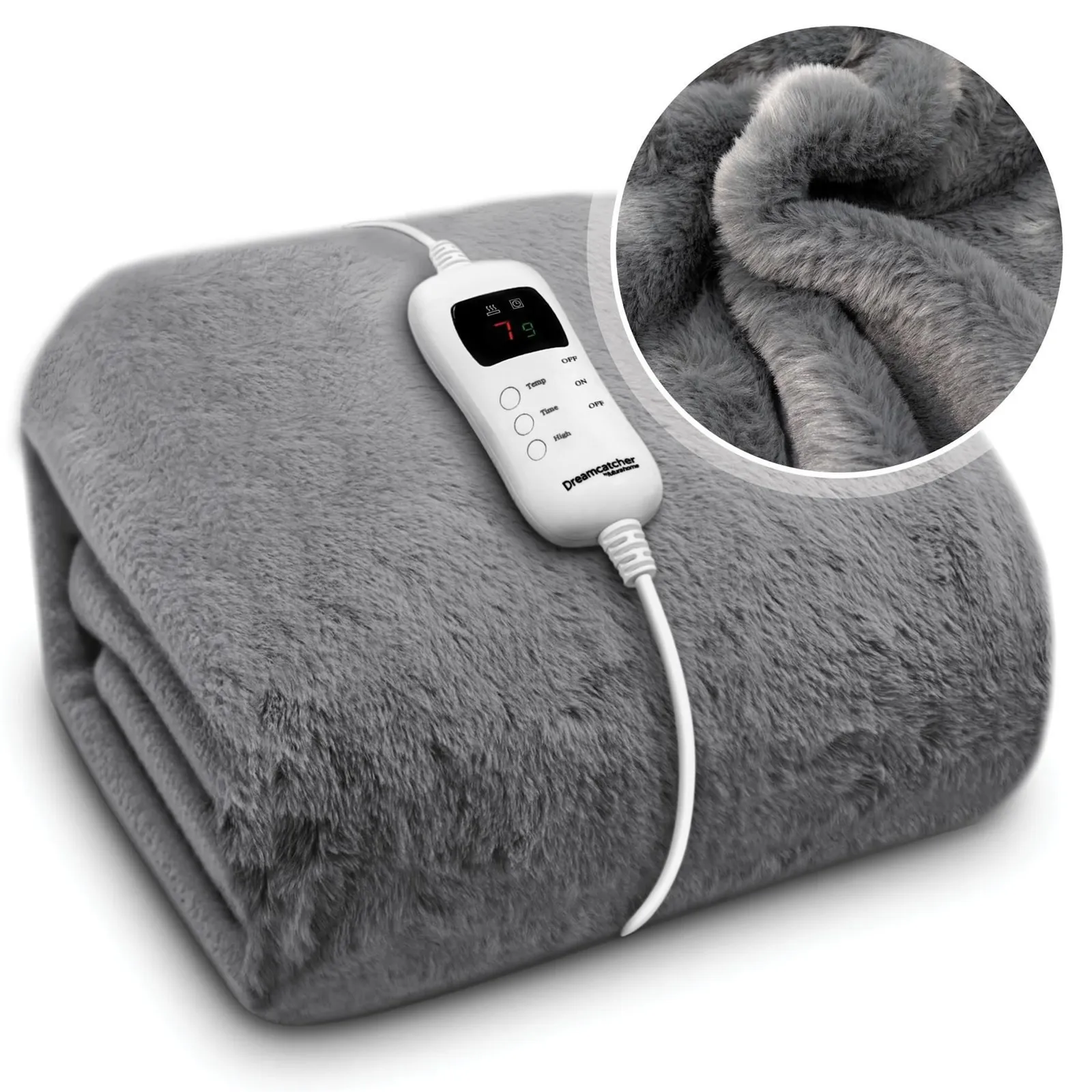 Dreamcatcher Electric Heated Blanket Throw Soft Fleece Faux Fur Polyester Washable Overblanket 9 Timer & Heat Settings 160 x 130cm