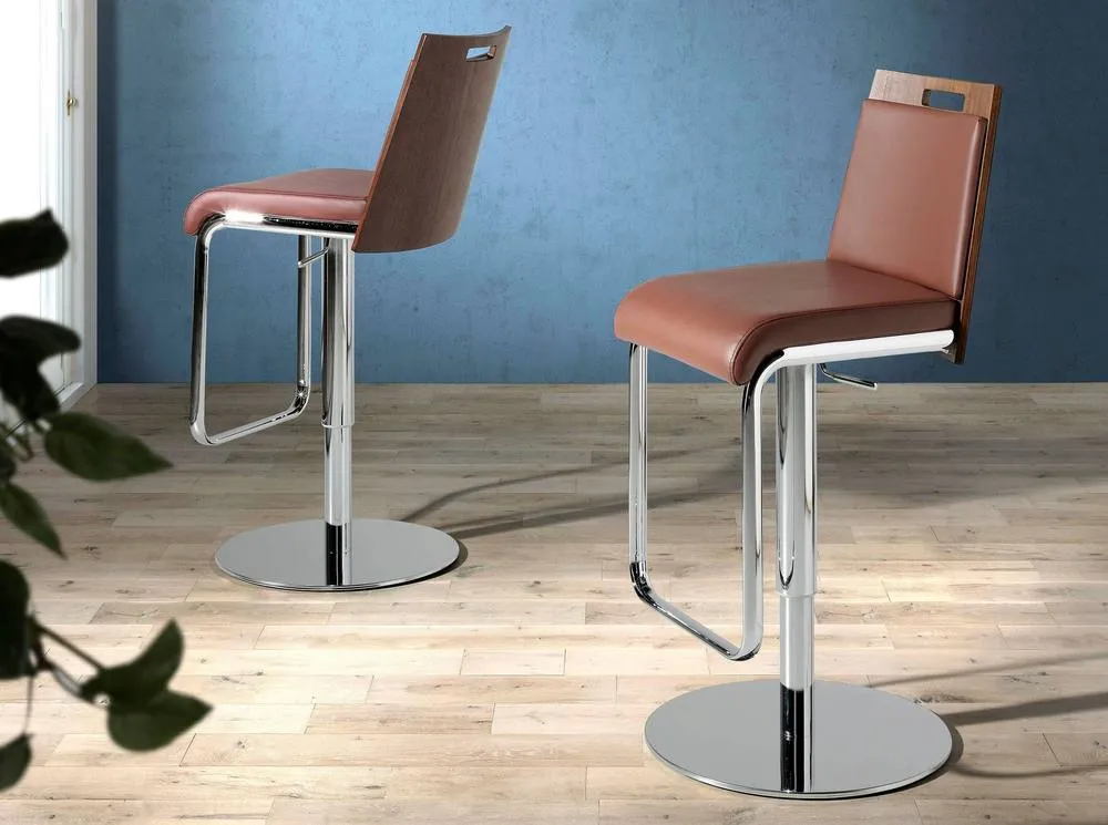 Angel Cerda Brown Leatherette Swivel Bar Stool with Walnut Finish 3