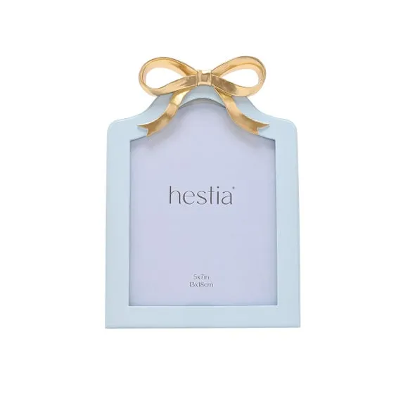 Hestia Soft Blue Arched Photo Frame with Gold Bow 2