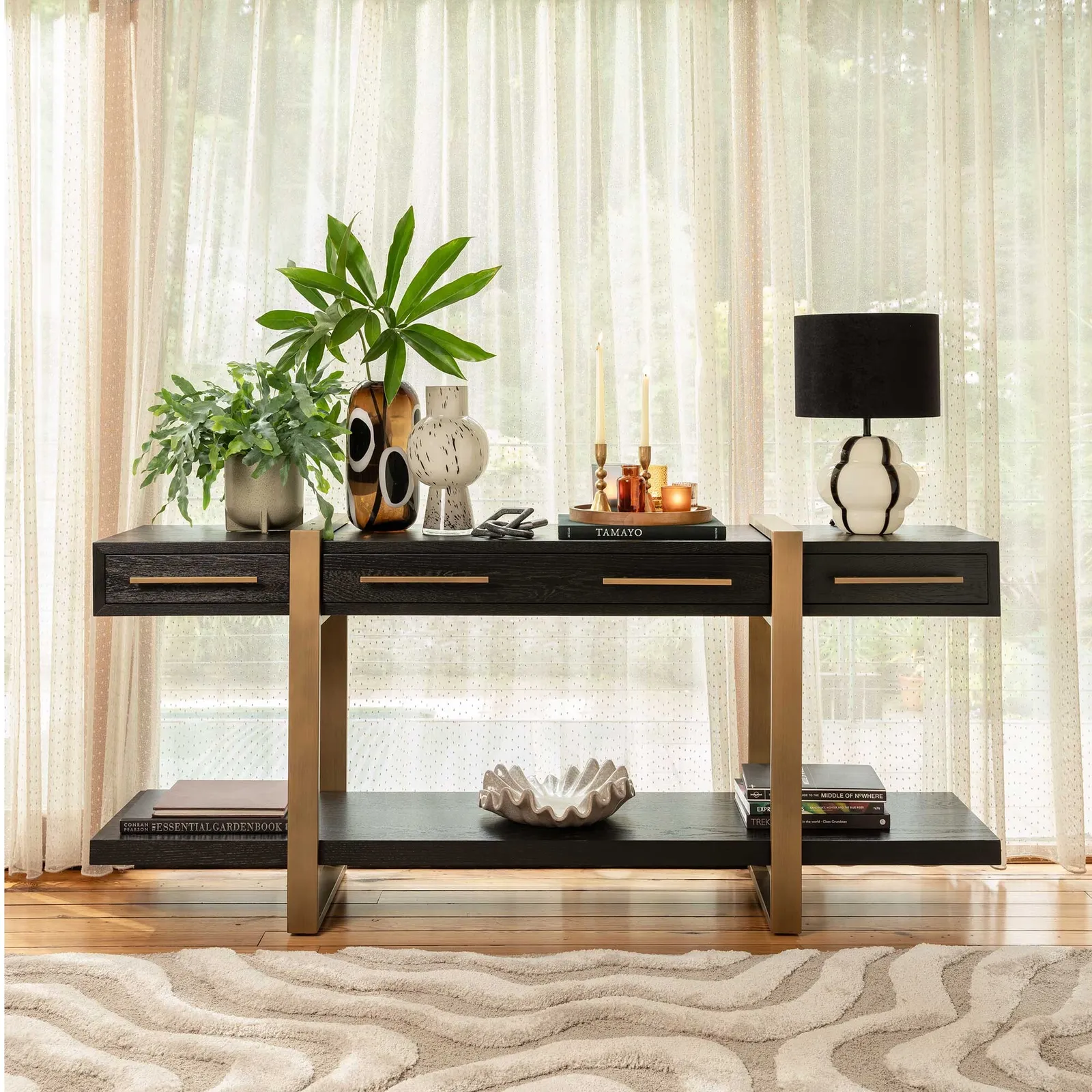 Lysa 3 Drawer Console Sideboard, Brown Oak | Barker & Stonehouse 2