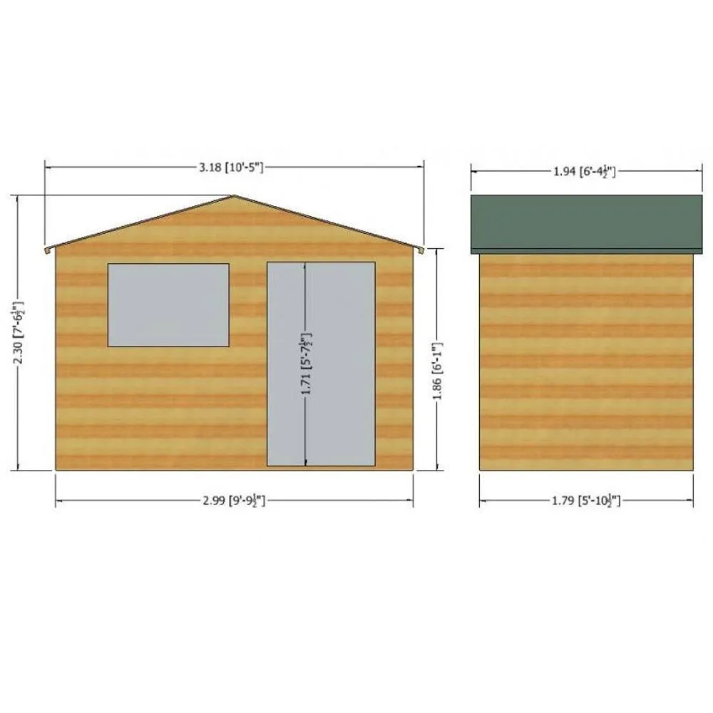 Shires Wroxham Handmade Garden Shed Approx 10 x 6 Feet Style C in Brown 5