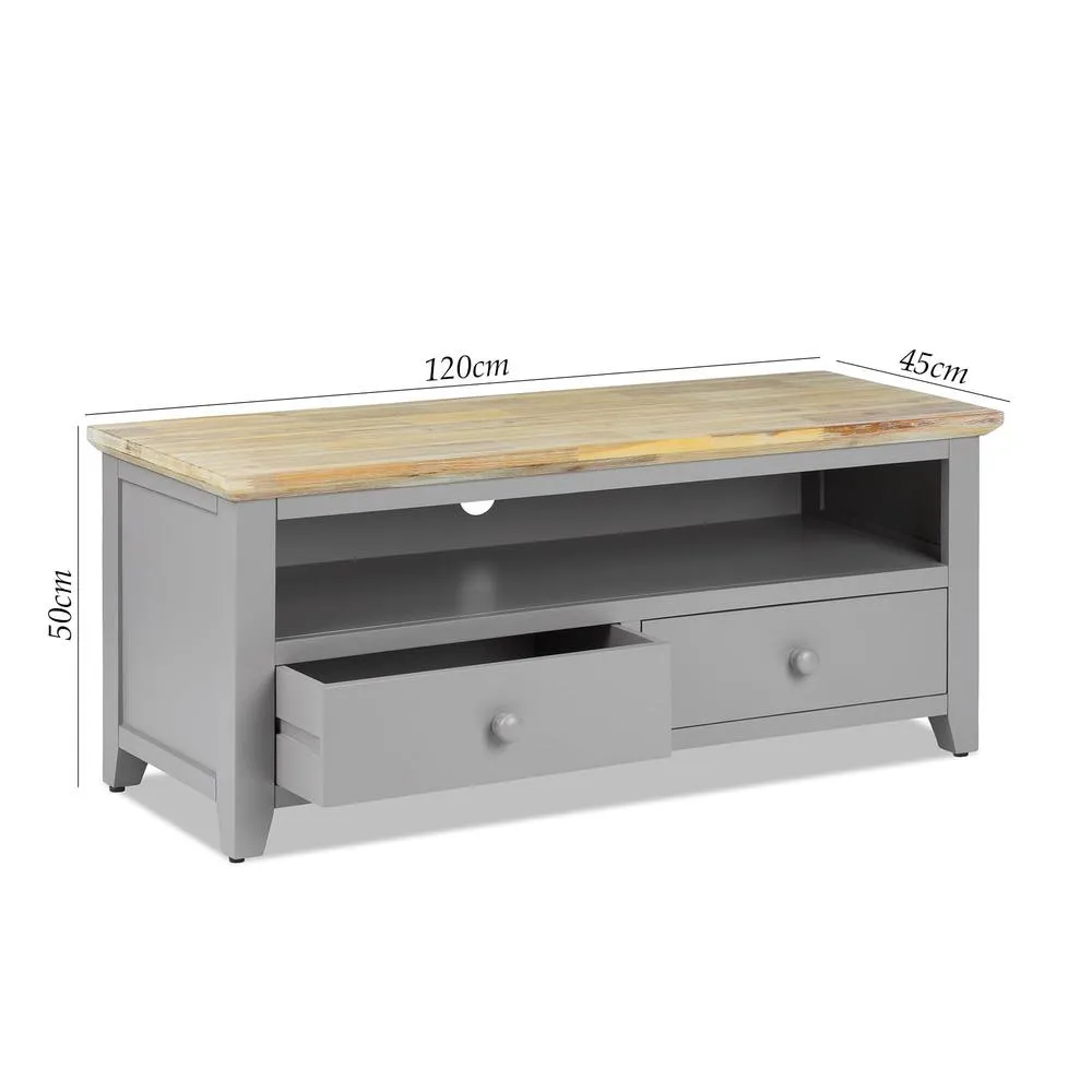 Statement Furniture Florence TV Stand With 2 Drawers & Shelf in Light Grey 6