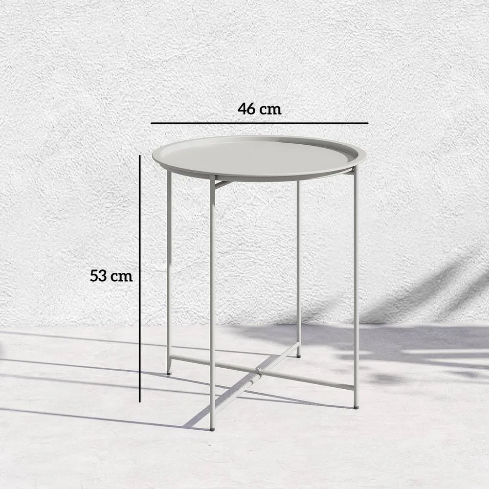 OUTSUNNY 46cm Round Garden Table Side Table with Removable Tray, White in Light Grey 3