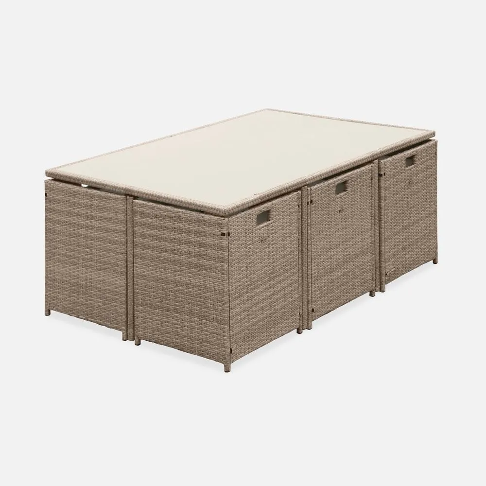 sweeek 6 To 10-seater Rattan Cube Table Set With Chairs in Beige 2