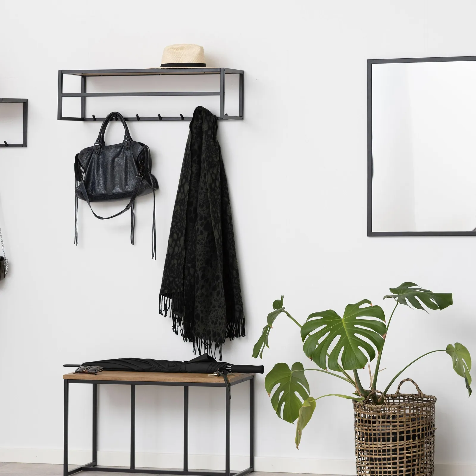 Furniture To Go Seaford Black Metal Coat Rack with Oak Top in Brown 4