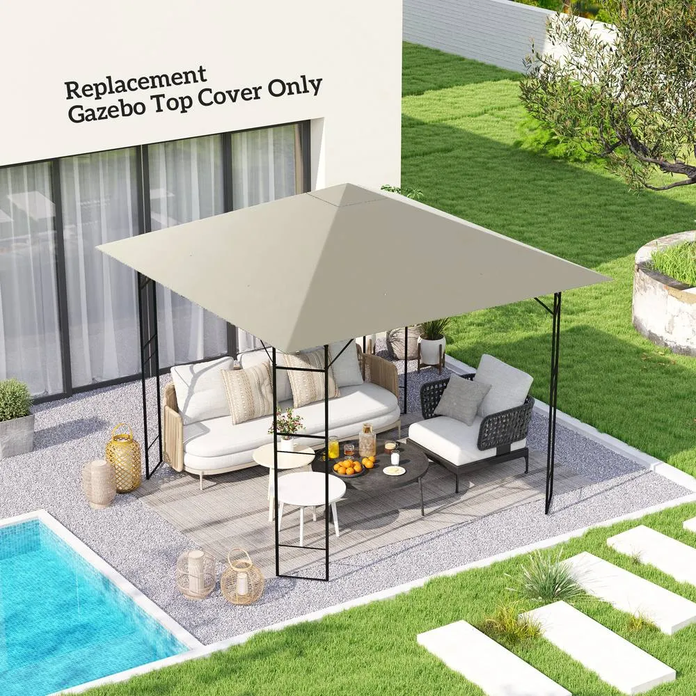 OUTSUNNY 3x3 m Gazebo Canopy Replacement Cover with Drain Holes, Light Grey