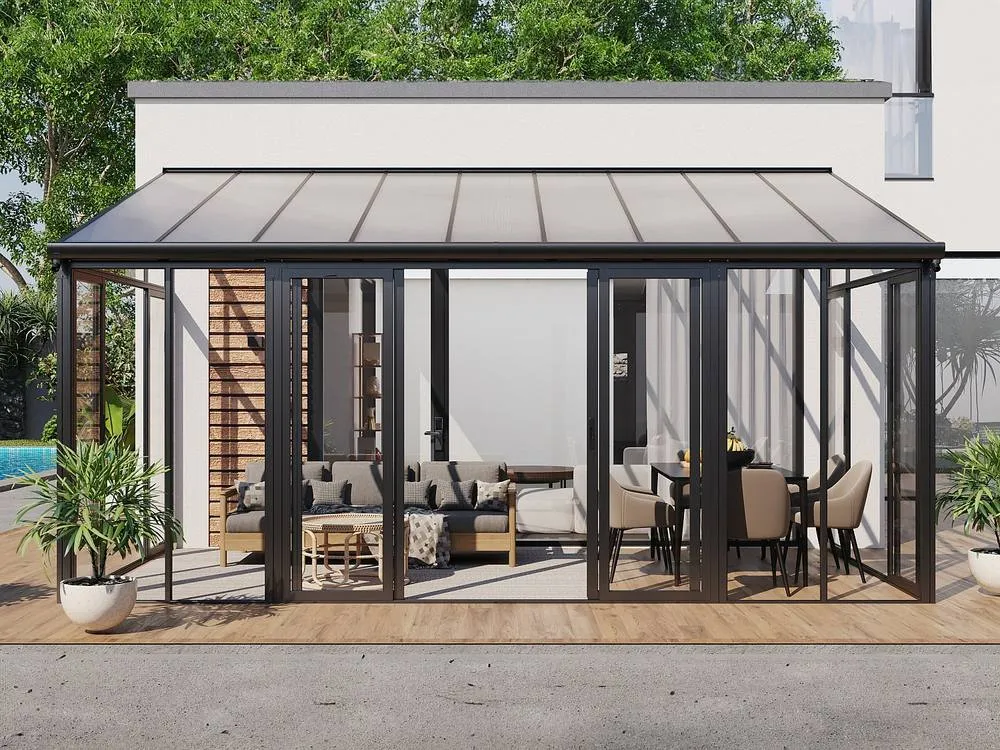 Vente-unique Aluminium & Polycarbonate Conservatory With UV Protection - 16 M² in Dark Grey 6