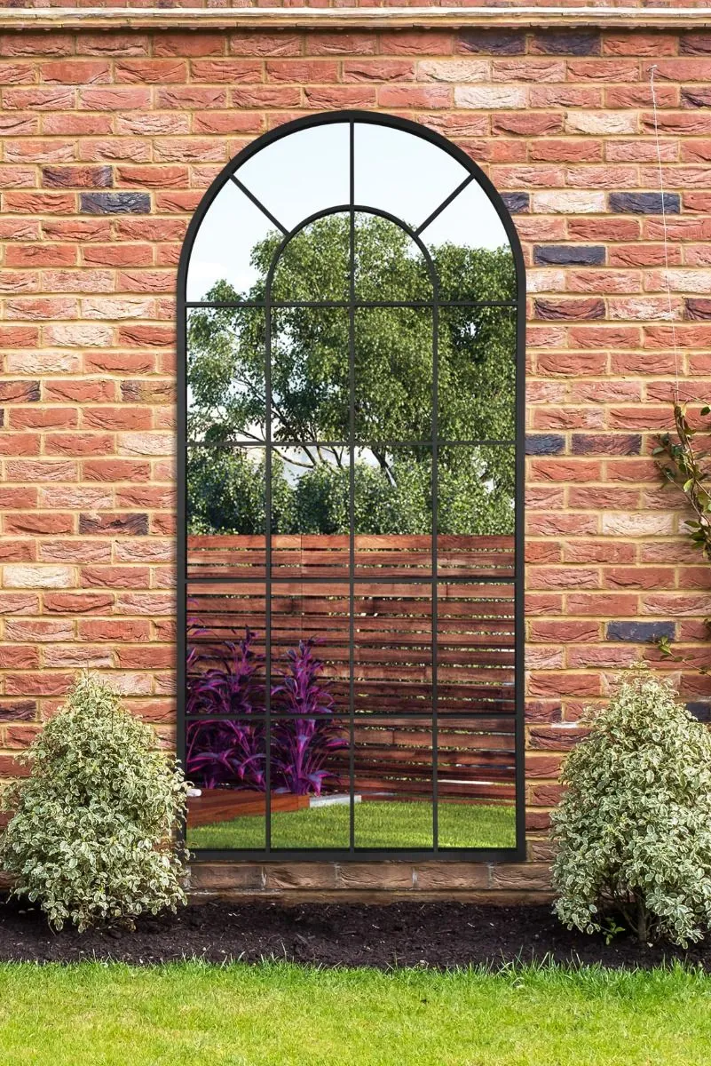 MirrorOutlet Black Framed Arched Window Garden Mirror 71" X 33.5" (180x85CM)
