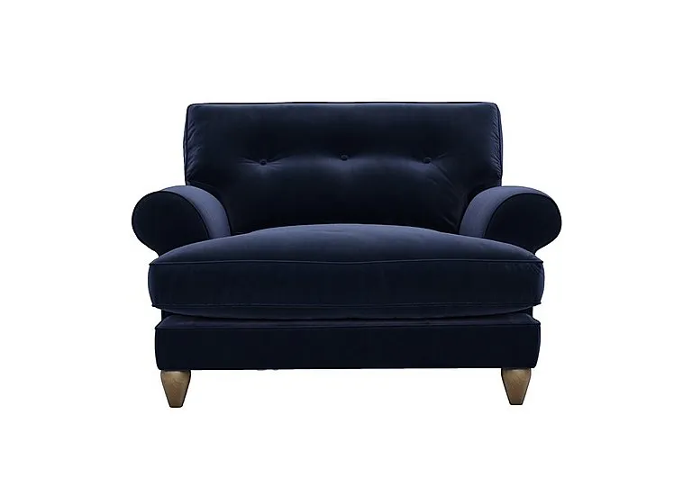 Bronwyn Fabric Classic Back Snuggler - Midnight Indigo with Washed Oak Feet
