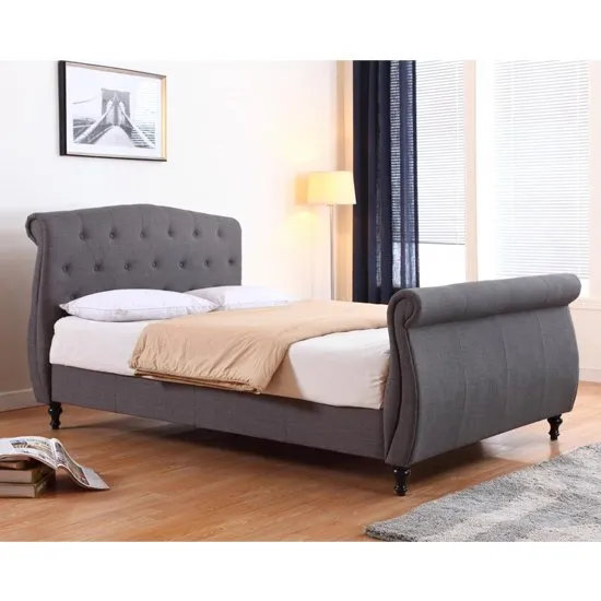 Marianna Linen Fabric King Size Bed In Dark Grey