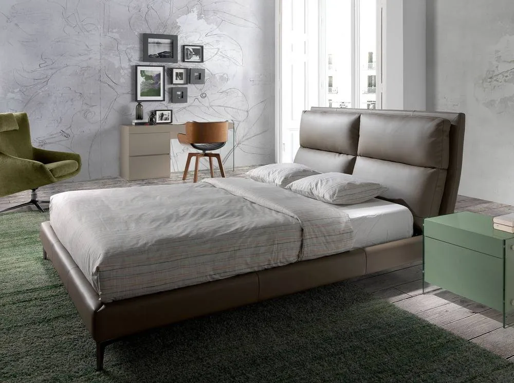 Angel Cerda Double Bed, Mink Leatherette, 160 x 200 cm Mattress in Taupe 6