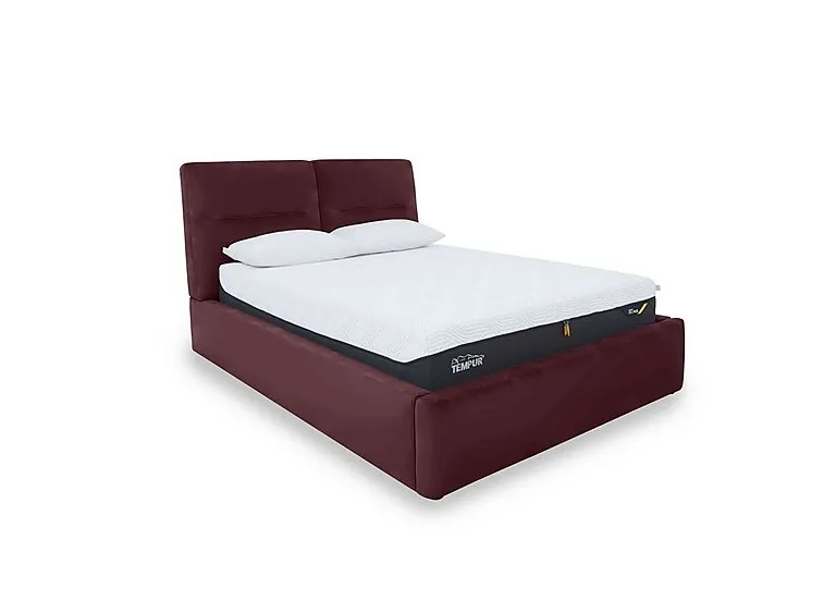 Stark Leather Manual Ottoman Bed Frame - Super King - BV Deep Red