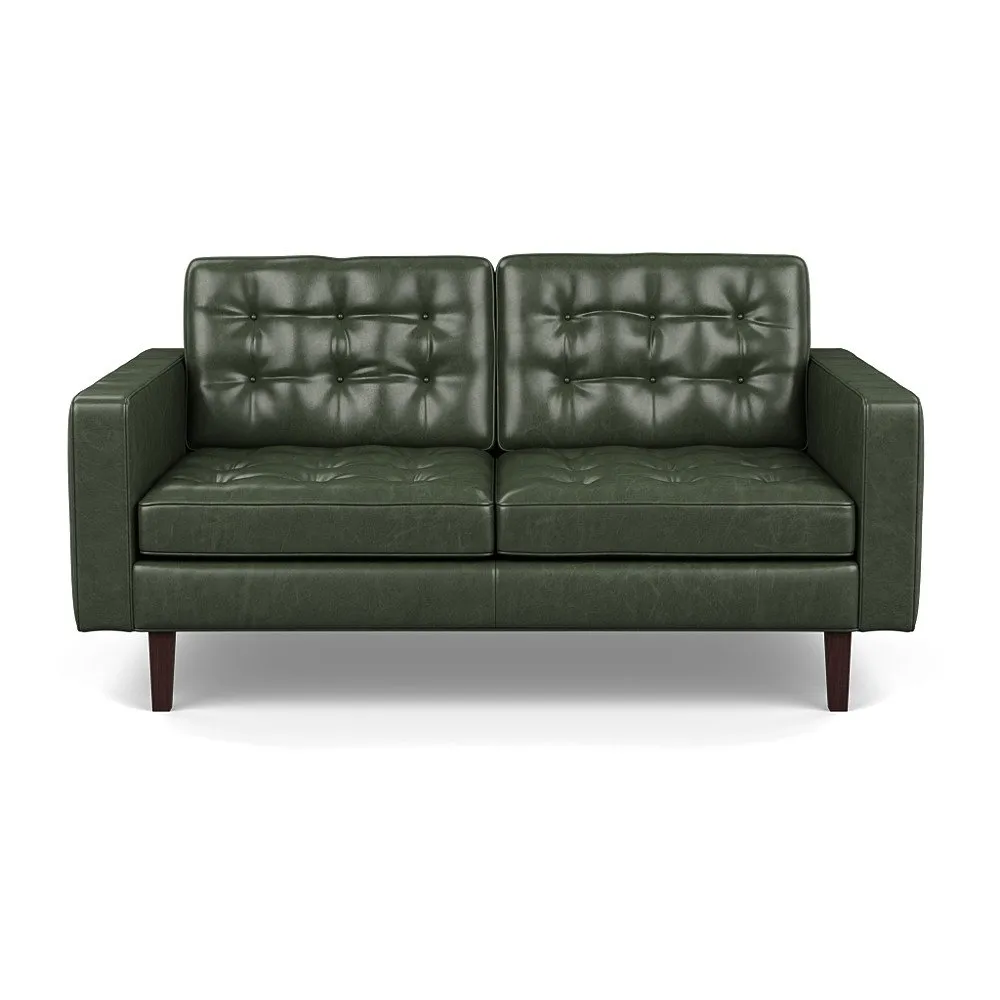 Heal's Hepburn 2 Seater Stonewash Leather Vintage Green 278 Wenge Feet 1