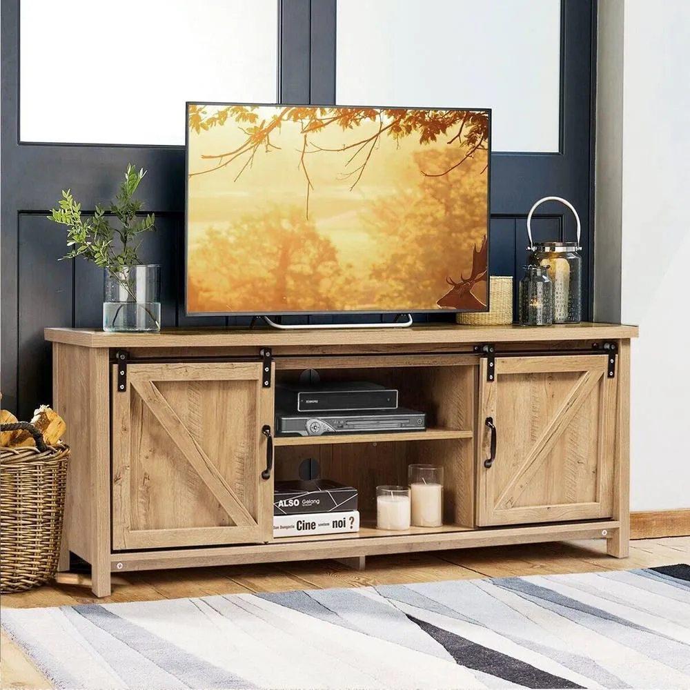 Costway Modern TV Stand for 60-Inch TV Wooden Media Storage Cabinet Organizer in Natural 6