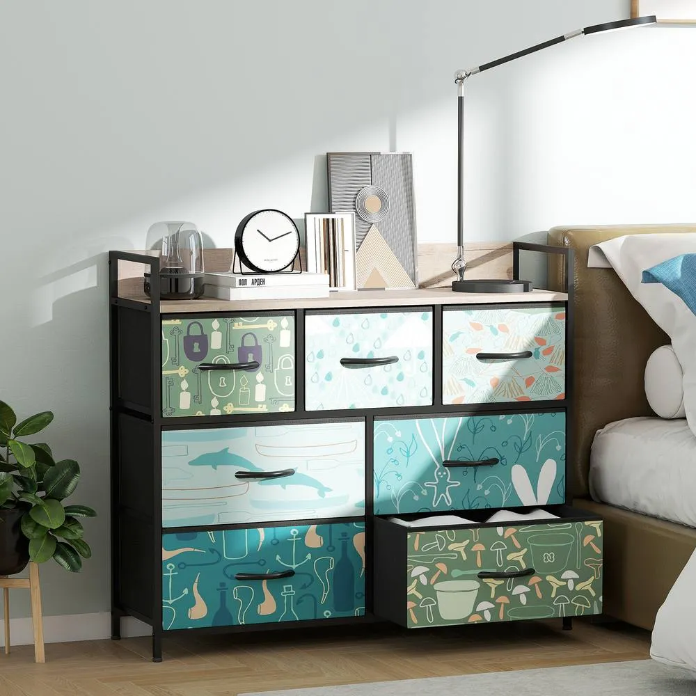 HOMCOM Chest of Drawers for Bedroom, Fabric Dresser with Shelf in Blue