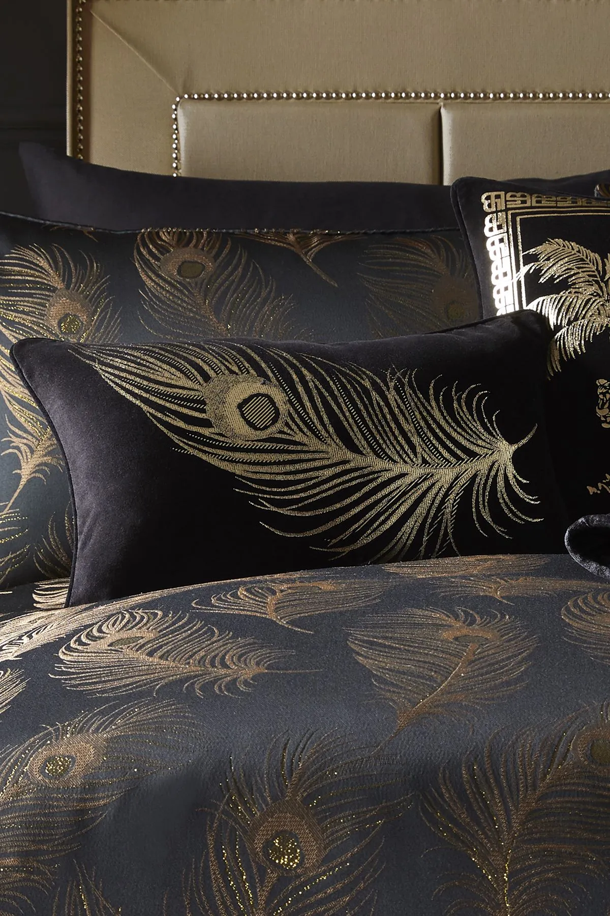 Laurence Llewelyn-Bowen 'Dandy' Metallic Feather Rectangular Filled Cushion in Black 4