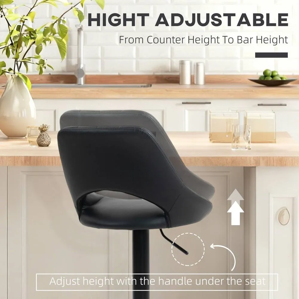 HOMCOM Barstools Set of 2, Dining Stools with Backrest & Footrest, Black 5