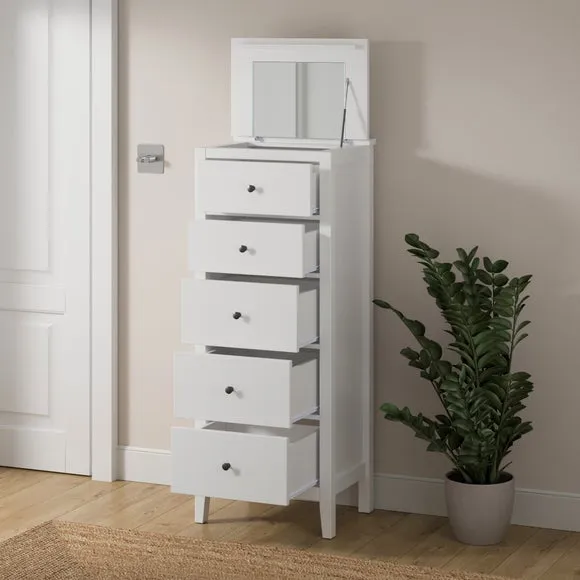 Lynton Tall Small 5 Drawer Chest, White 2