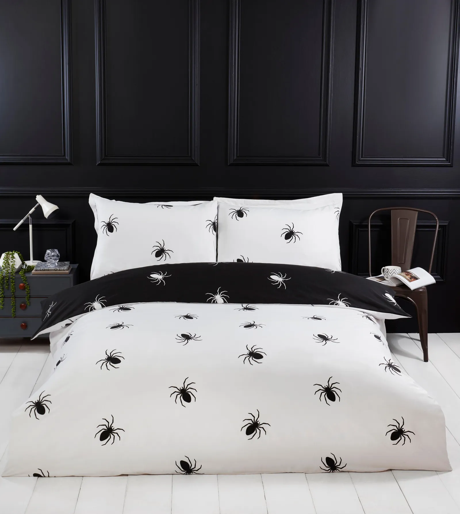Rapport Home Black Spider Microfibre Reversible Duvet Set with Pillowcase