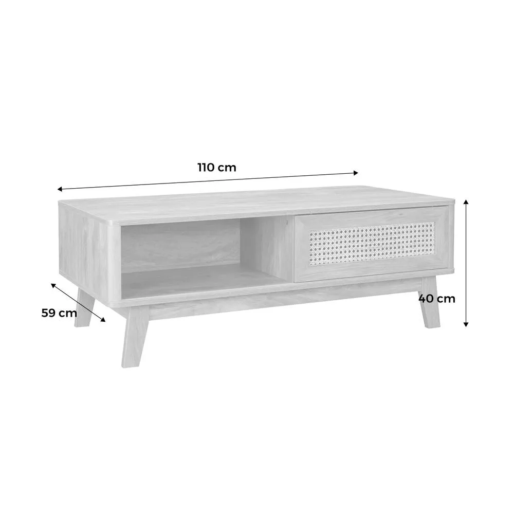 sweeek Coffee Table With Sliding Door Wood & Cane Effect in Light Brown 5