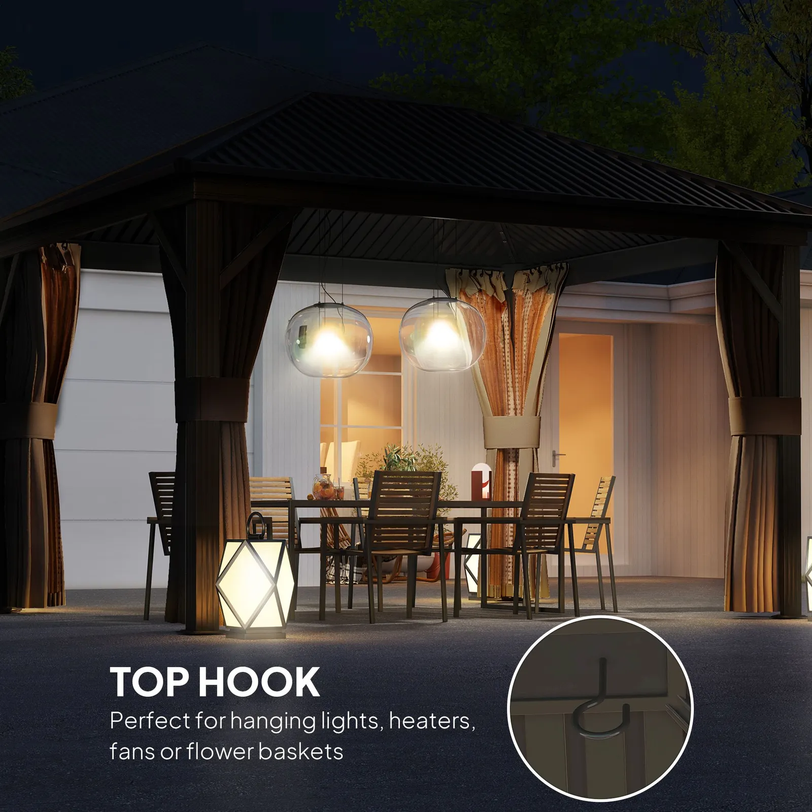 OUTSUNNY 3.6 x 3(m) Metal Garden Hardtop Gazebo with Screened Curtain Brown 6