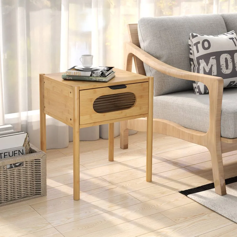 Costway Bamboo Nightstand Bedroom Farmhouse Bedside Table-Natural in Brown 5