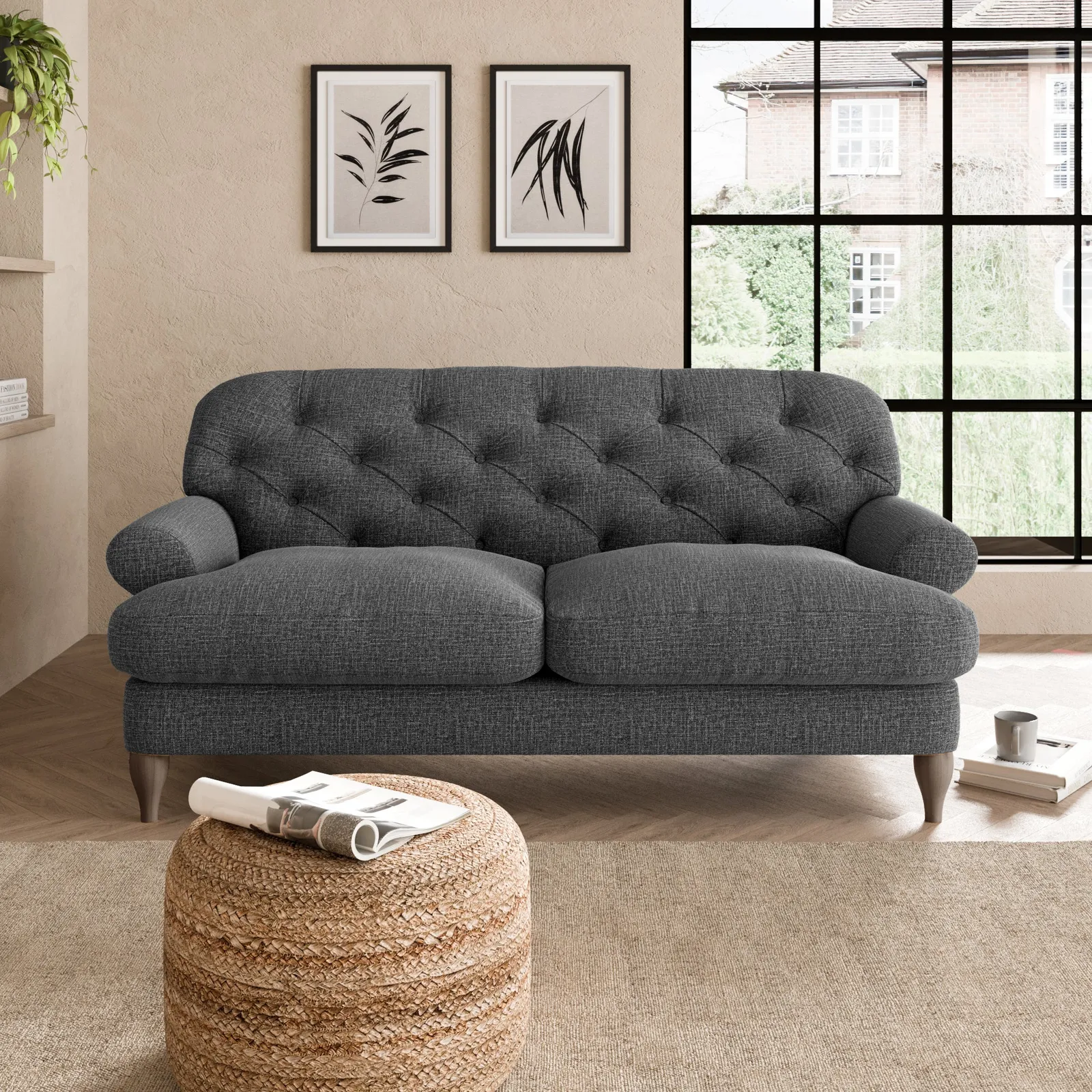 Canterbury Slub Cotton Blend 2 Seater Sofa Black