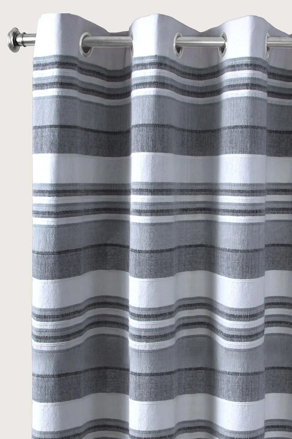Homescapes Cotton Morocco Striped Curtain Pair in Light Grey 5