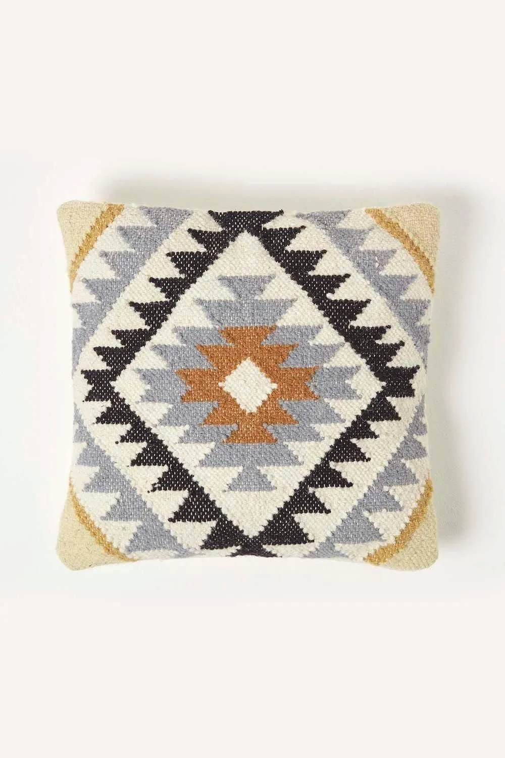 Homescapes Handwoven Kilim Cushion with Feather Filling in Gold 1