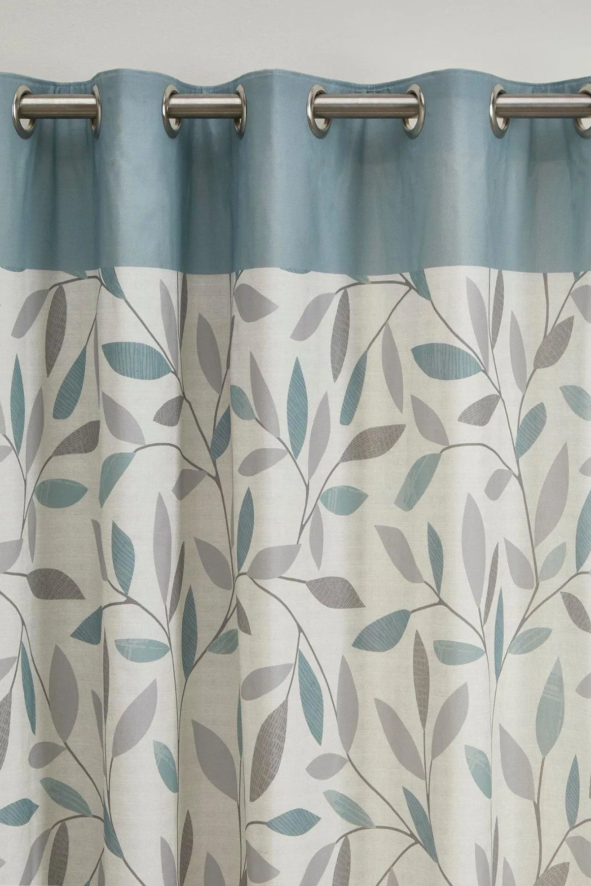 Fusion 'Beechwood' Leaf Trail Pair of 100% Cotton Eyelet Curtains in Duck Egg Blue 2