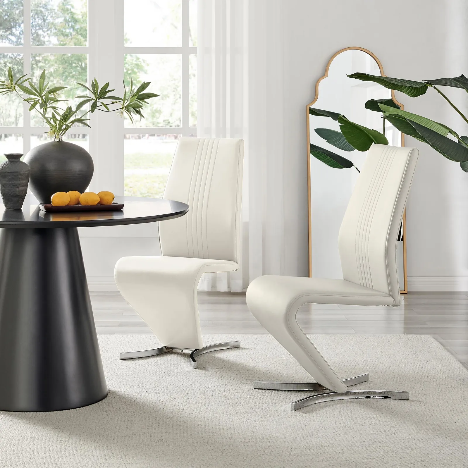 FurnitureboxUK Set of 2 Willow Contemporary Z Shaped Faux Leather Dining Chairs With Silver Chrome Metal Legs in White